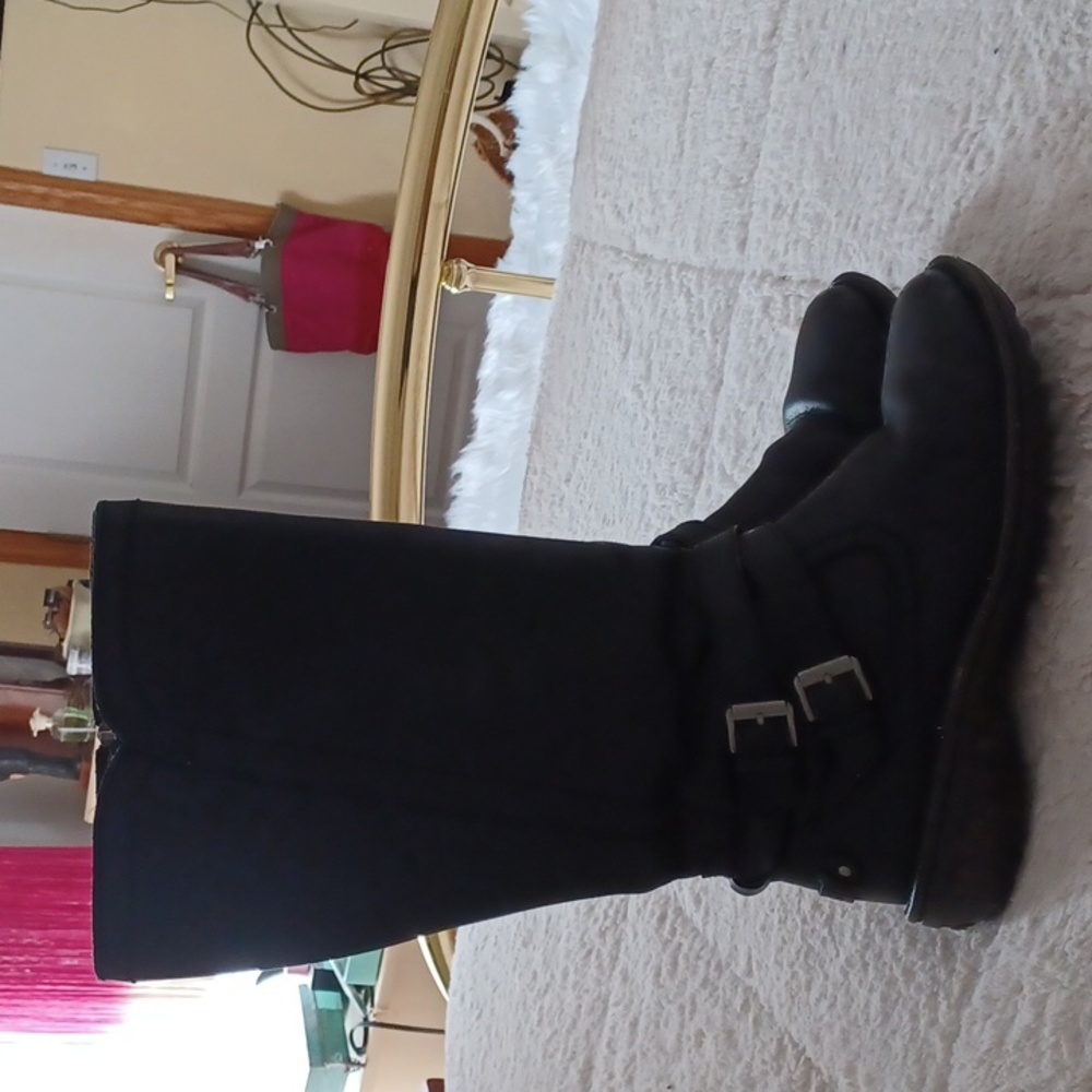 UGG Black Leather Tall Winter Boots 